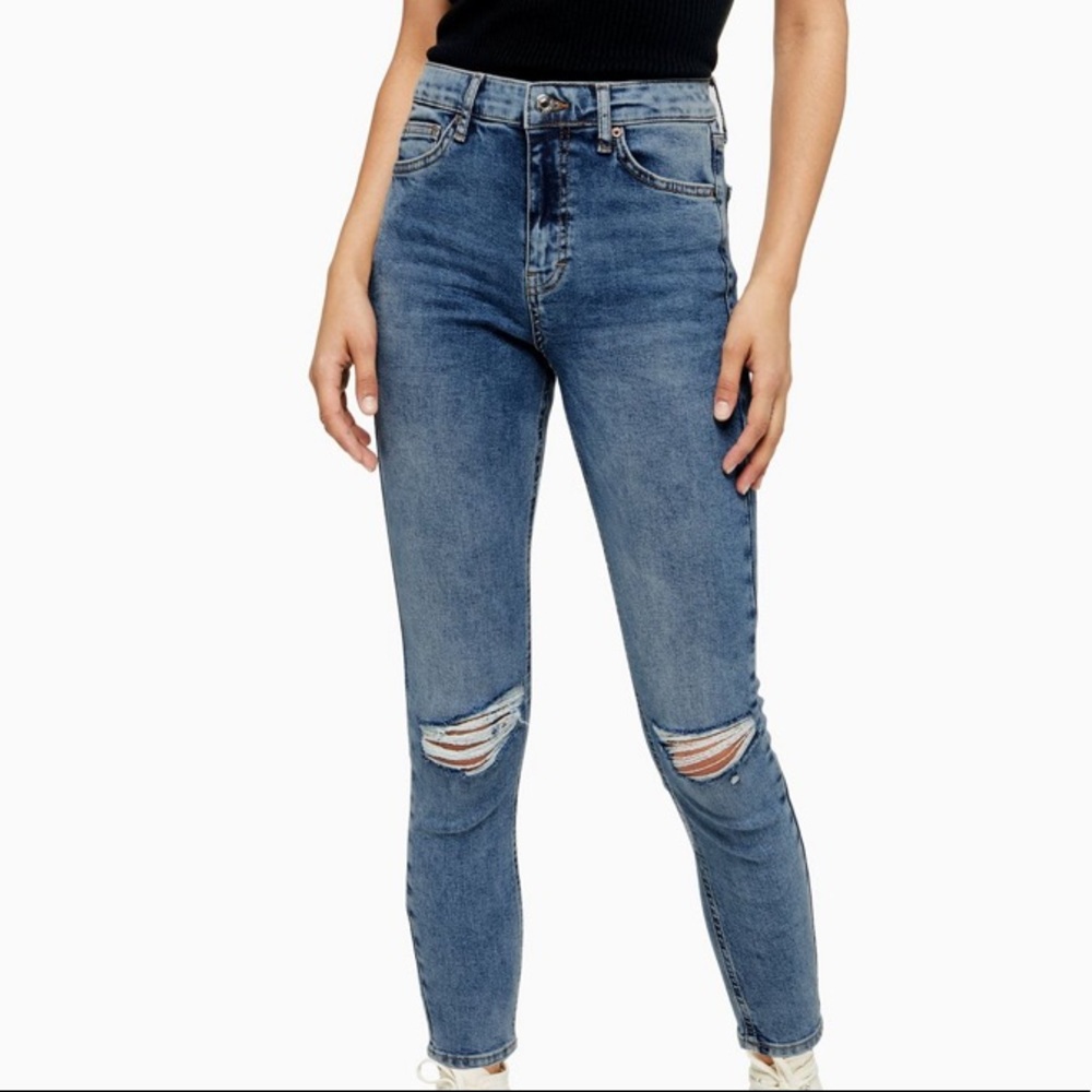NWT Topshop Mid Blue Ripped Jamie Jeans